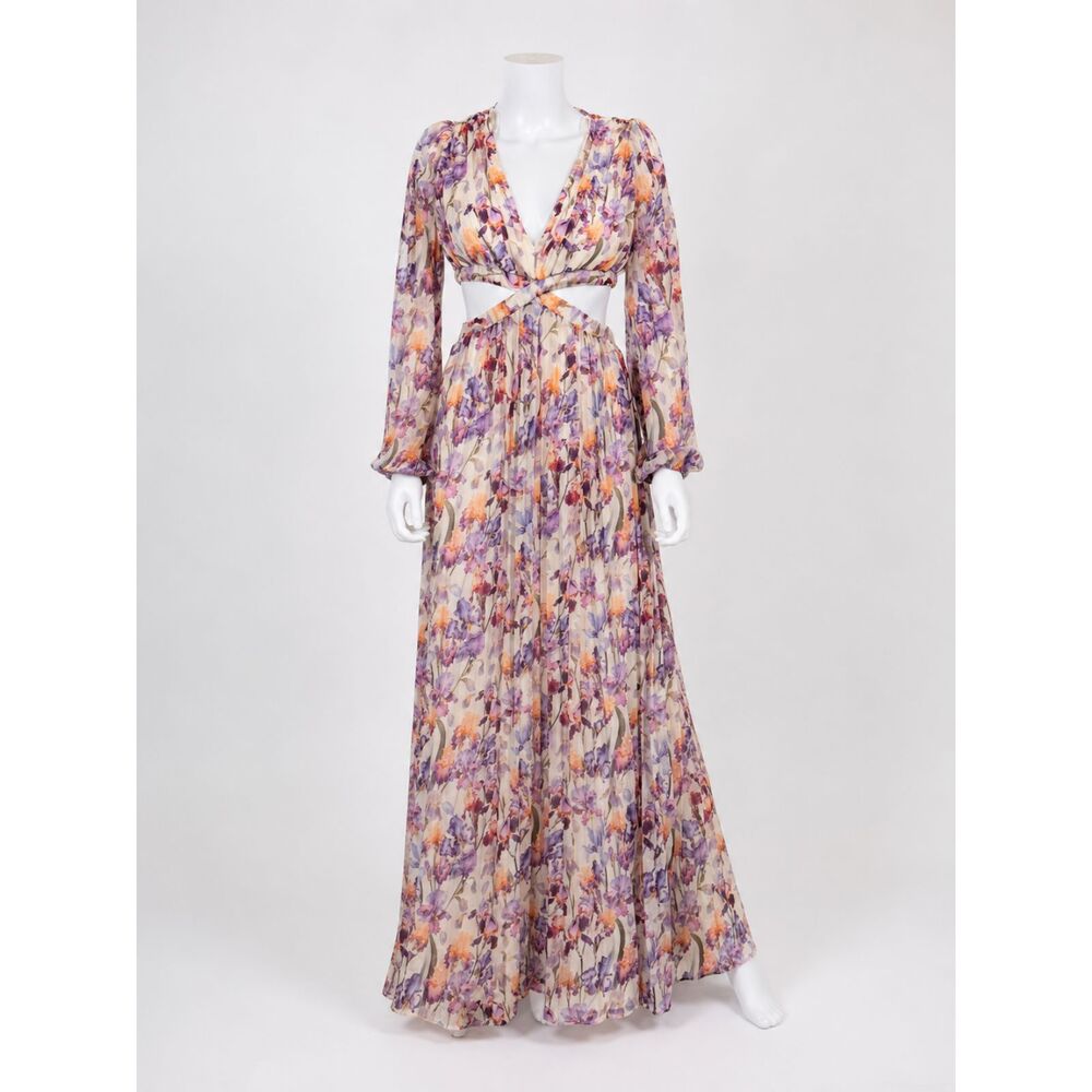 Lulus Melea Ivory and Purple Floral Pleated Cutout Maxi Dress Size Small - Picture 2 of 9